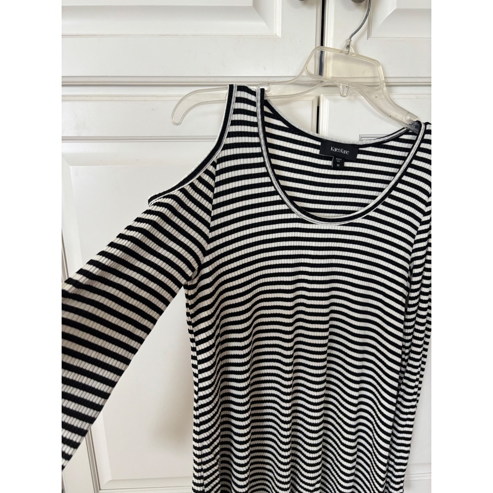 Karen Kane‎ Womens Black White Striped Cold Shoulder Ribbed Knit Top Size M USA